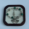Taoist Blessed Green Tiger's Eye Bracelet, Silver Filigree Fan Amulet