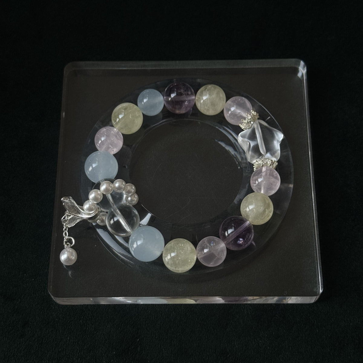 Taoist Blessed Multi-Stone "Celestial Harmony" Bracelet, Star & Pearl Amulet