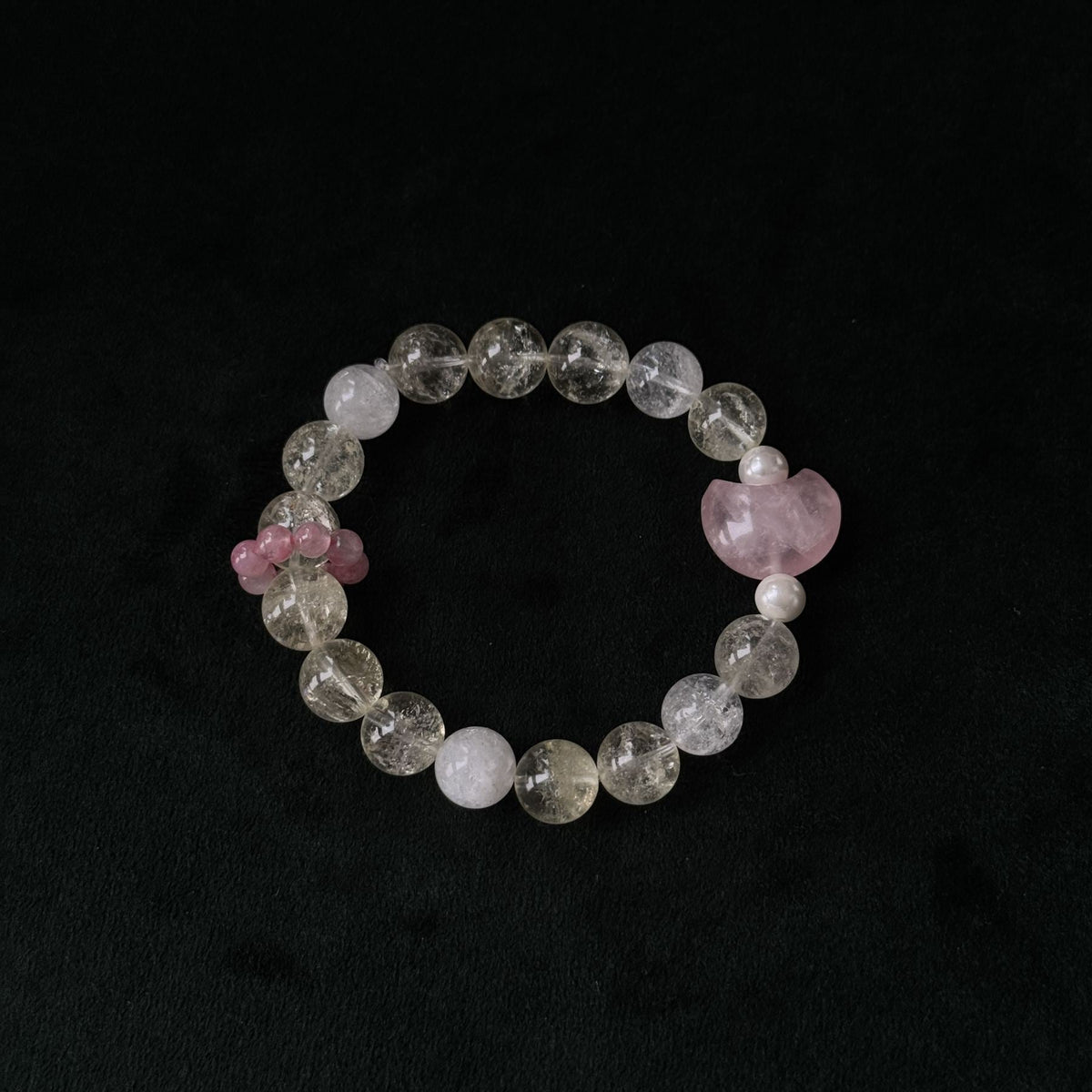 Taoist Blessed Multi-Stone moon Bracelet, Rose Quartz & Green Phantom Amulet