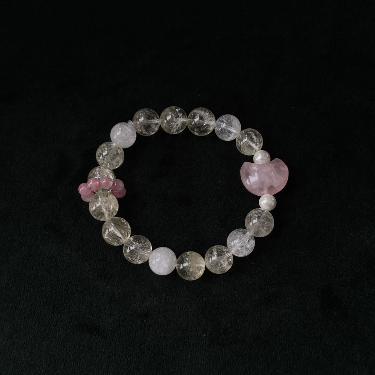 Taoist Blessed Multi-Stone moon Bracelet, Rose Quartz & Green Phantom Amulet