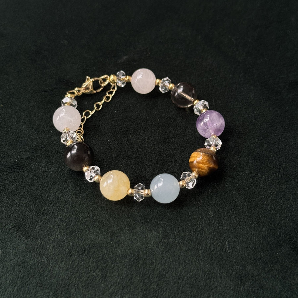 Taoist Blessed Multi-Stone Protection Bracelet, Amethyst & Tiger's Eye Amulet
