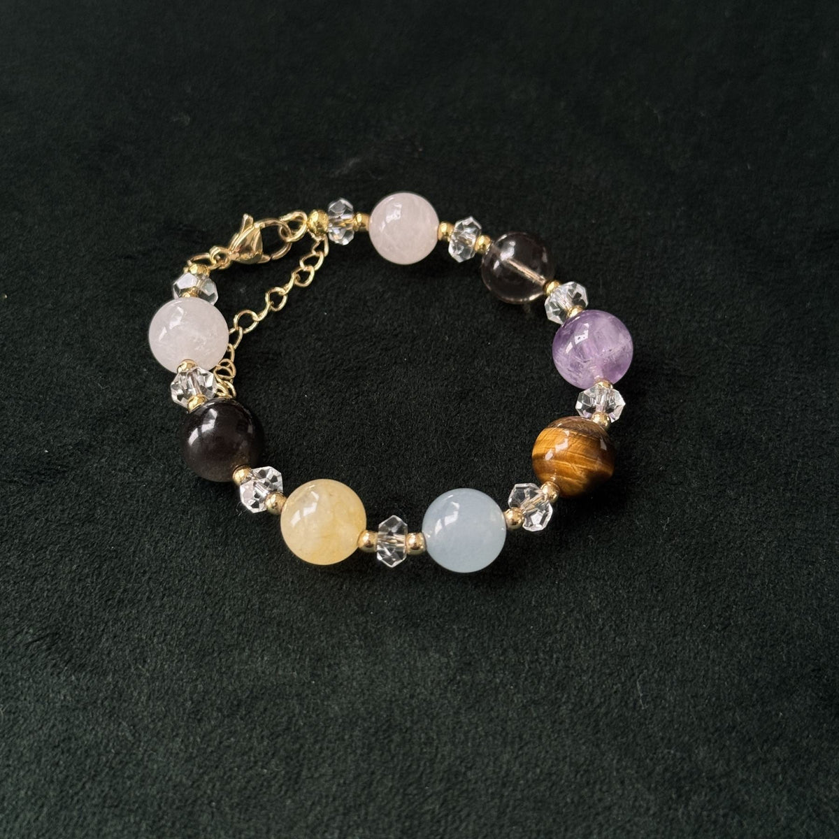 Taoist Blessed Multi-Stone Protection Bracelet, Amethyst & Tiger's Eye Amulet