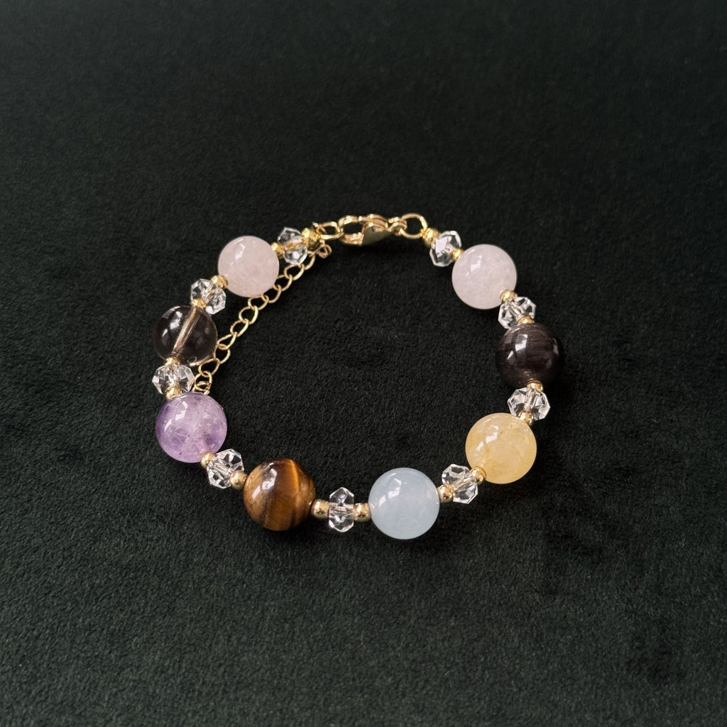 Taoist Blessed Multi-Stone Protection Bracelet, Amethyst & Tiger's Eye Amulet