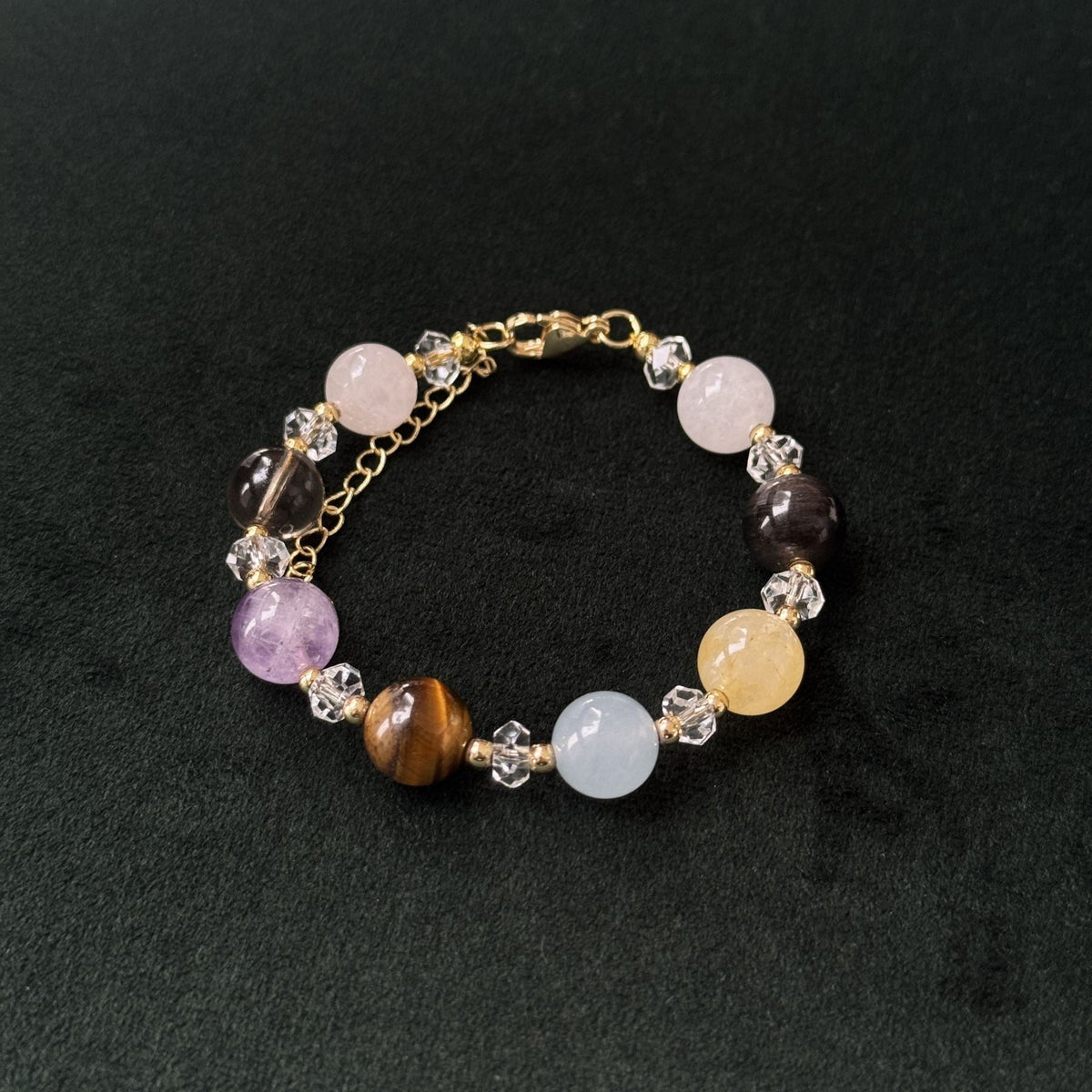 Taoist Blessed Multi-Stone Protection Bracelet, Amethyst & Tiger's Eye Amulet
