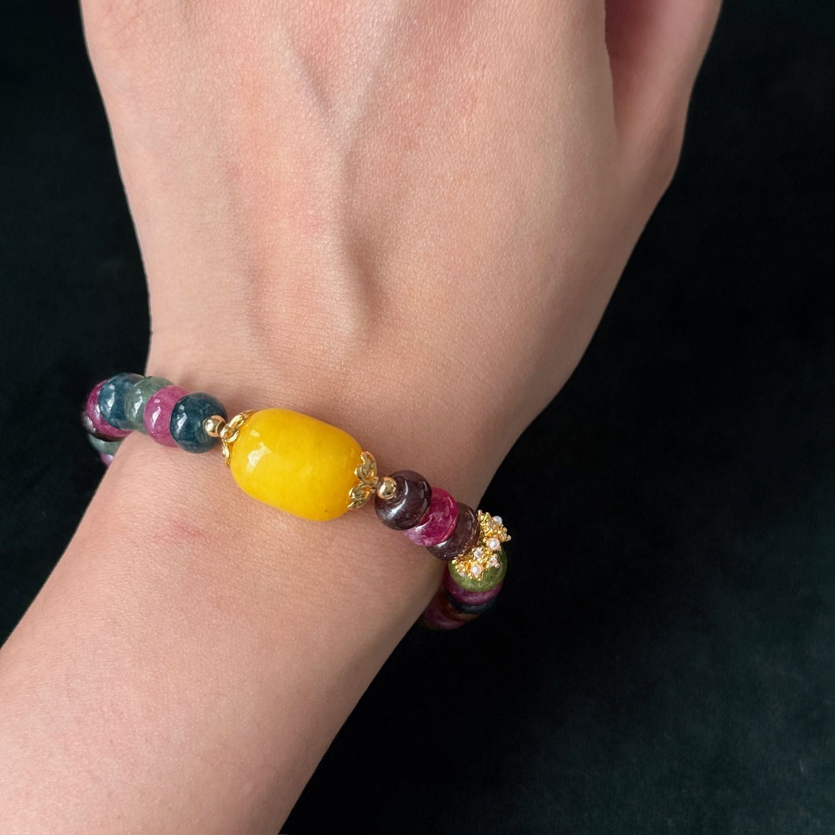 Taoist Blessed Multicolor Tourmaline Abacus Bead Jade Bracelet