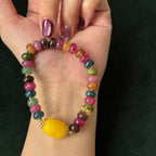 Taoist Blessed Multicolor Tourmaline Abacus Bead Jade Bracelet