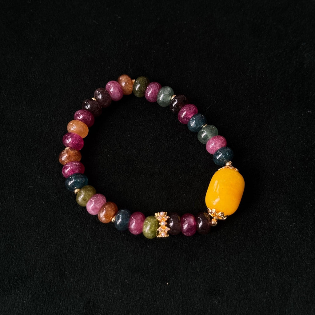 Taoist Blessed Multicolor Tourmaline Abacus Bead Jade Bracelet