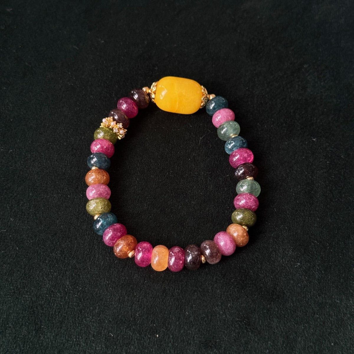 Taoist Blessed Multicolor Tourmaline Abacus Bead Jade Bracelet