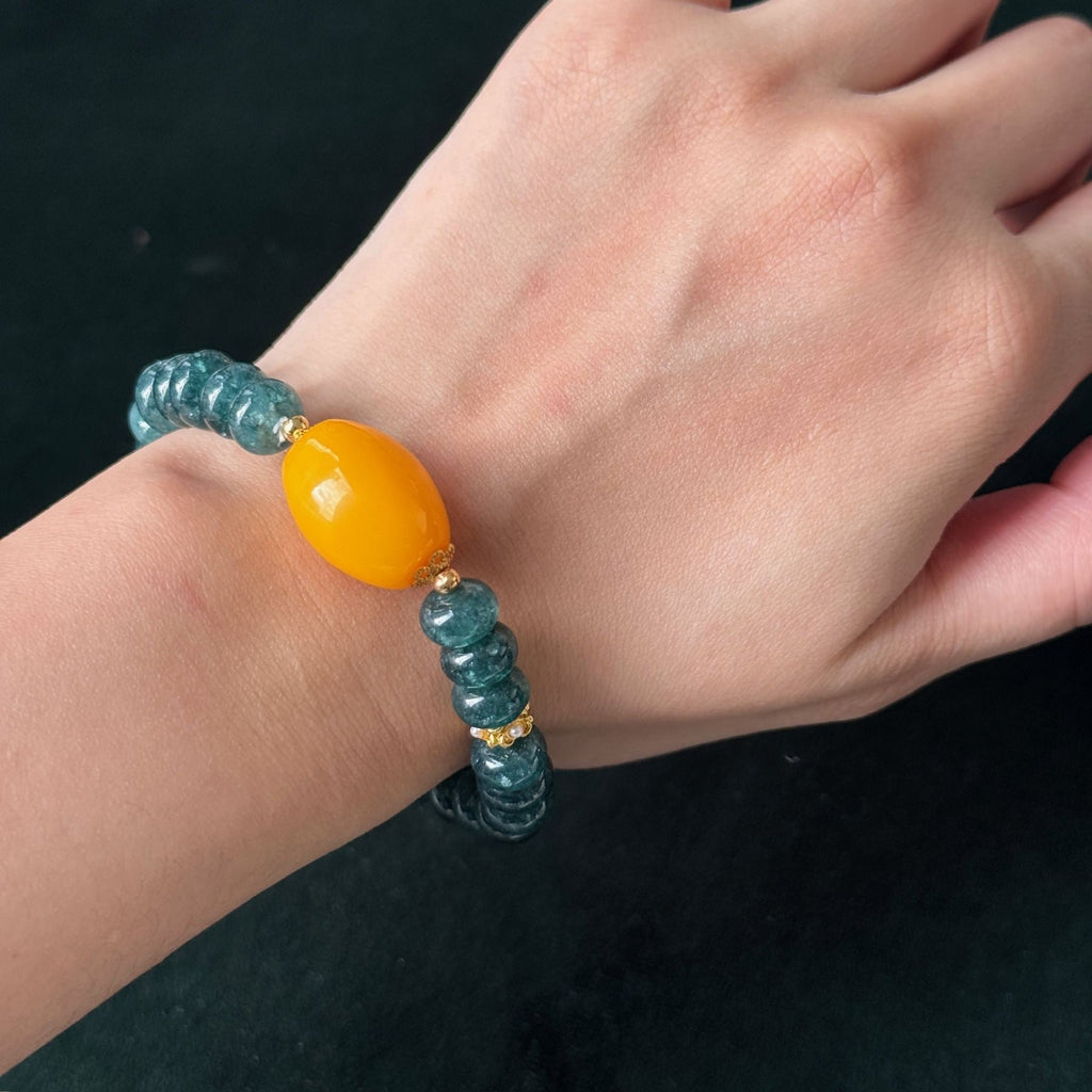 Taoist Blessed Natural Blue Jade Abacus Bead Bracelet | Harmony & Wealth Energy Jewelry
