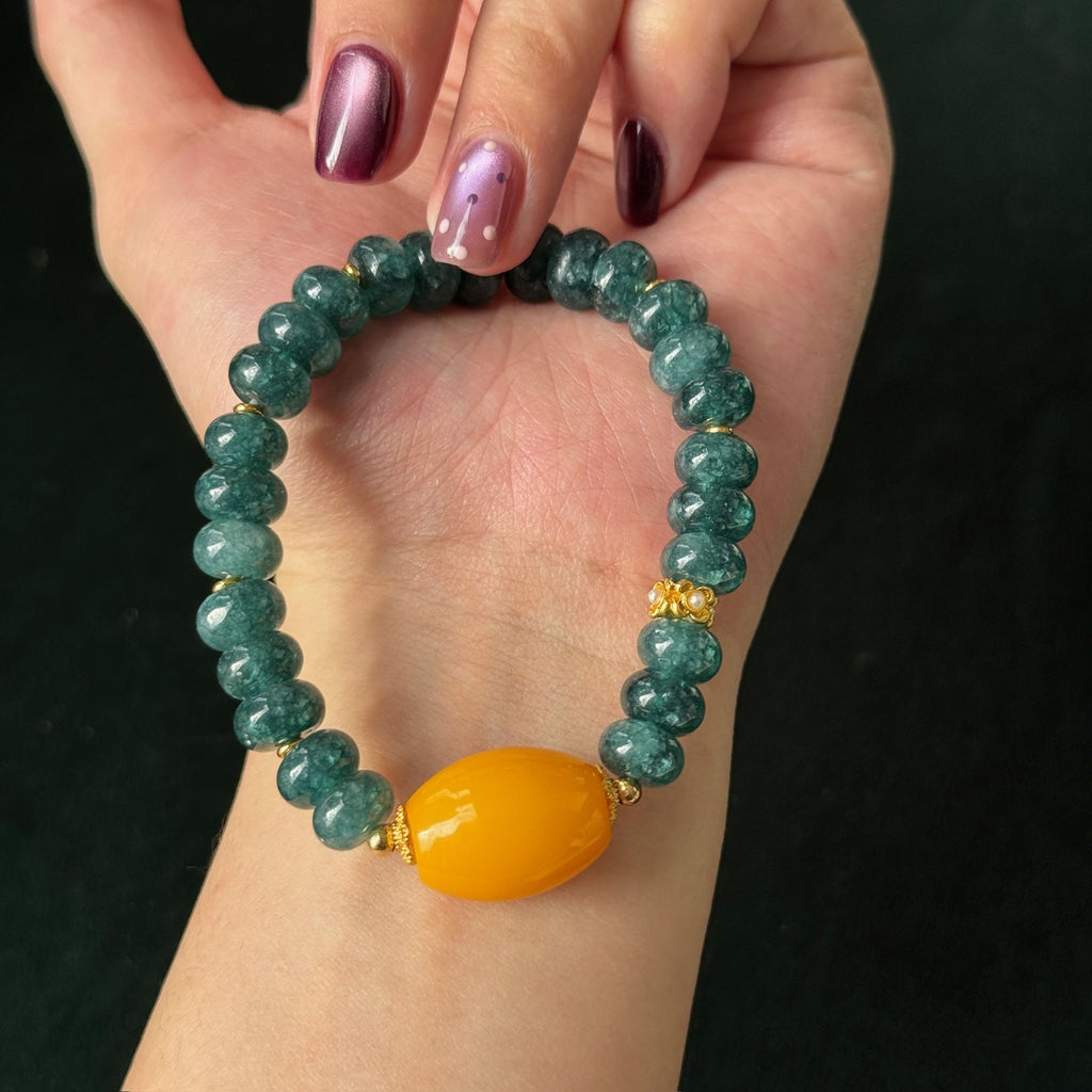 Taoist Blessed Natural Blue Jade Abacus Bead Bracelet | Harmony & Wealth Energy Jewelry