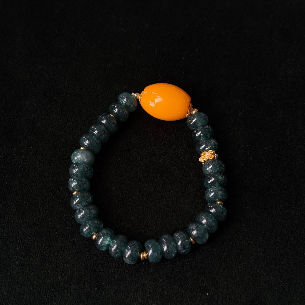 Taoist Blessed Natural Blue Jade Abacus Bead Bracelet | Harmony & Wealth Energy Jewelry