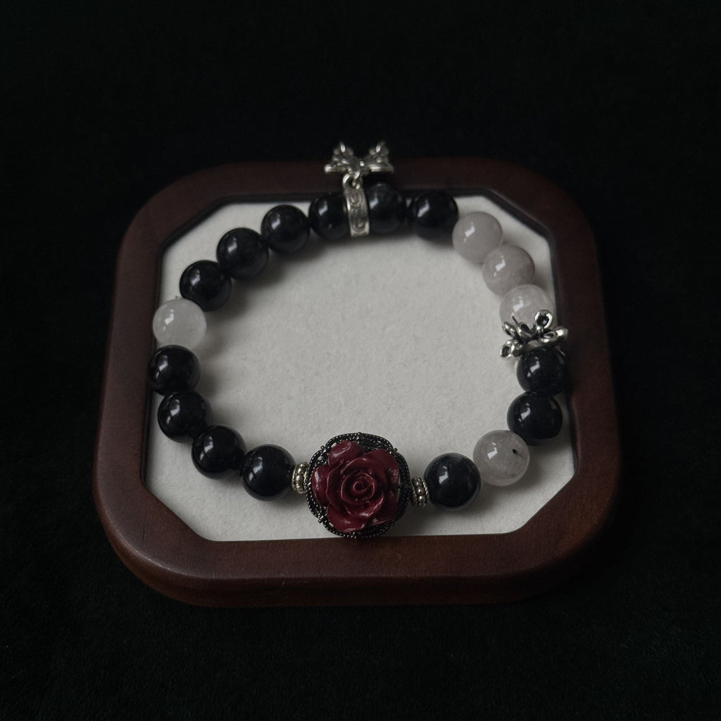 Taoist Blessed Obsidian & Clear Quartz Bracelet, Protection & Clarity Amulet