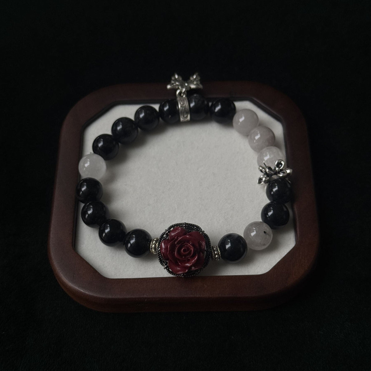 Taoist Blessed Obsidian & Clear Quartz Bracelet, Protection & Clarity Amulet