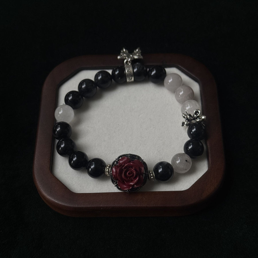 Taoist Blessed Obsidian & Clear Quartz Bracelet, Protection & Clarity Amulet