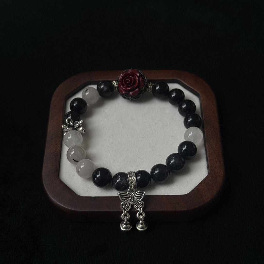 Taoist Blessed Obsidian & Clear Quartz Bracelet, Protection & Clarity Amulet
