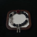 Taoist Blessed Obsidian & Clear Quartz Bracelet, Protection & Clarity Amulet