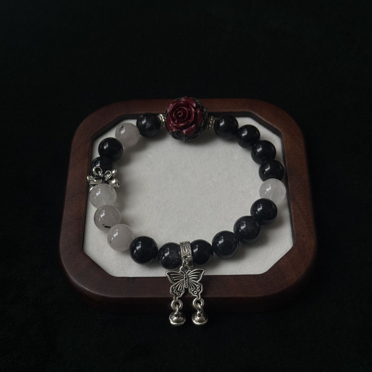 Taoist Blessed Obsidian & Clear Quartz Bracelet, Protection & Clarity Amulet