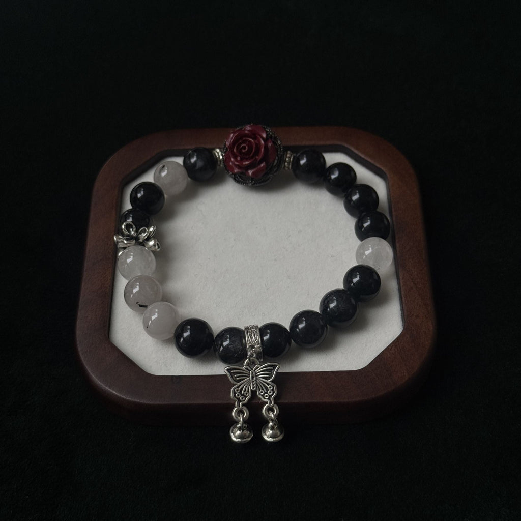 Taoist Blessed Obsidian & Clear Quartz Bracelet, Protection & Clarity Amulet