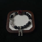 Taoist Blessed Obsidian & Clear Quartz Bracelet, Protection & Clarity Amulet