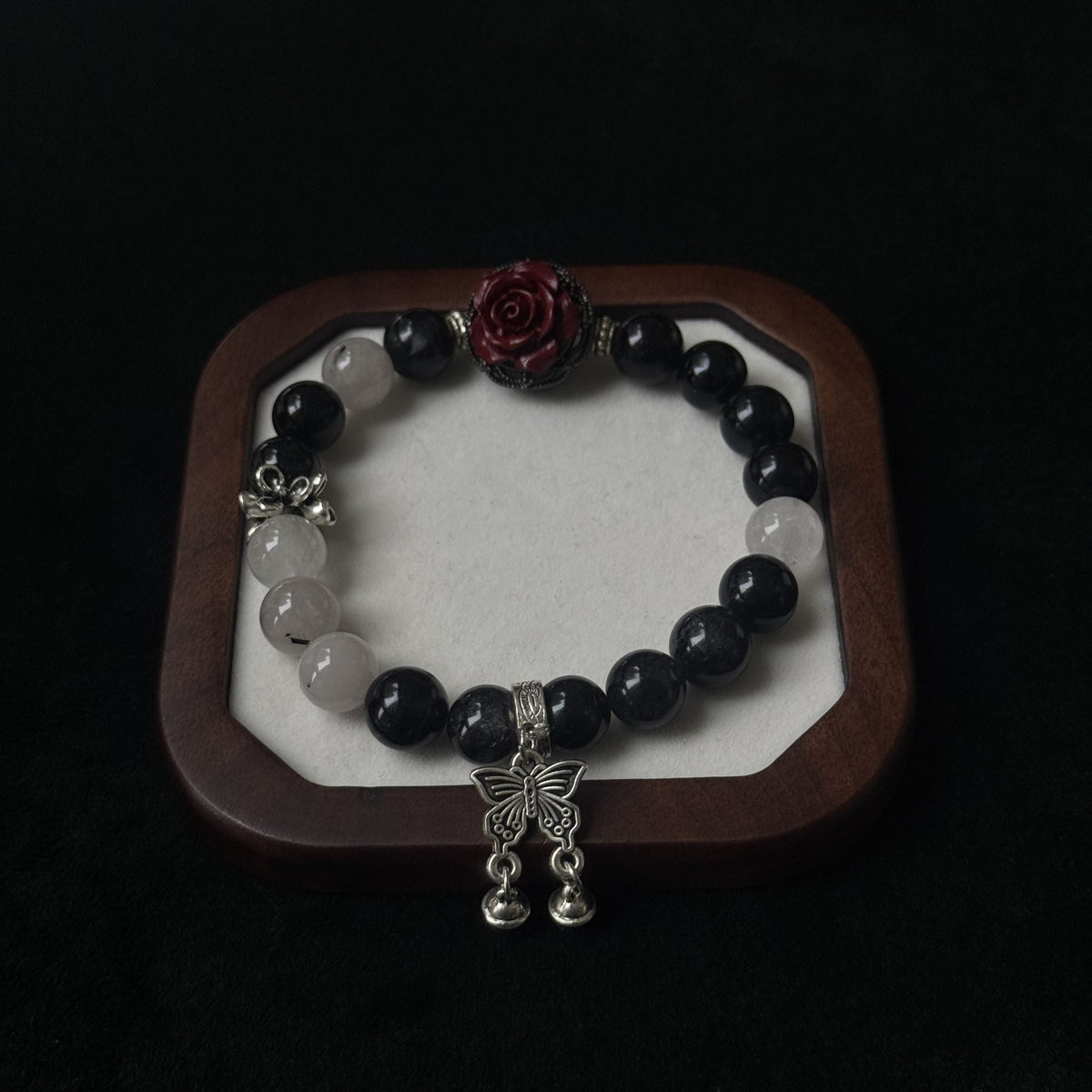 Taoist Blessed Obsidian & Clear Quartz Bracelet, Protection & Clarity Amulet