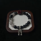 Taoist Blessed Obsidian & Clear Quartz Bracelet, Protection & Clarity Amulet