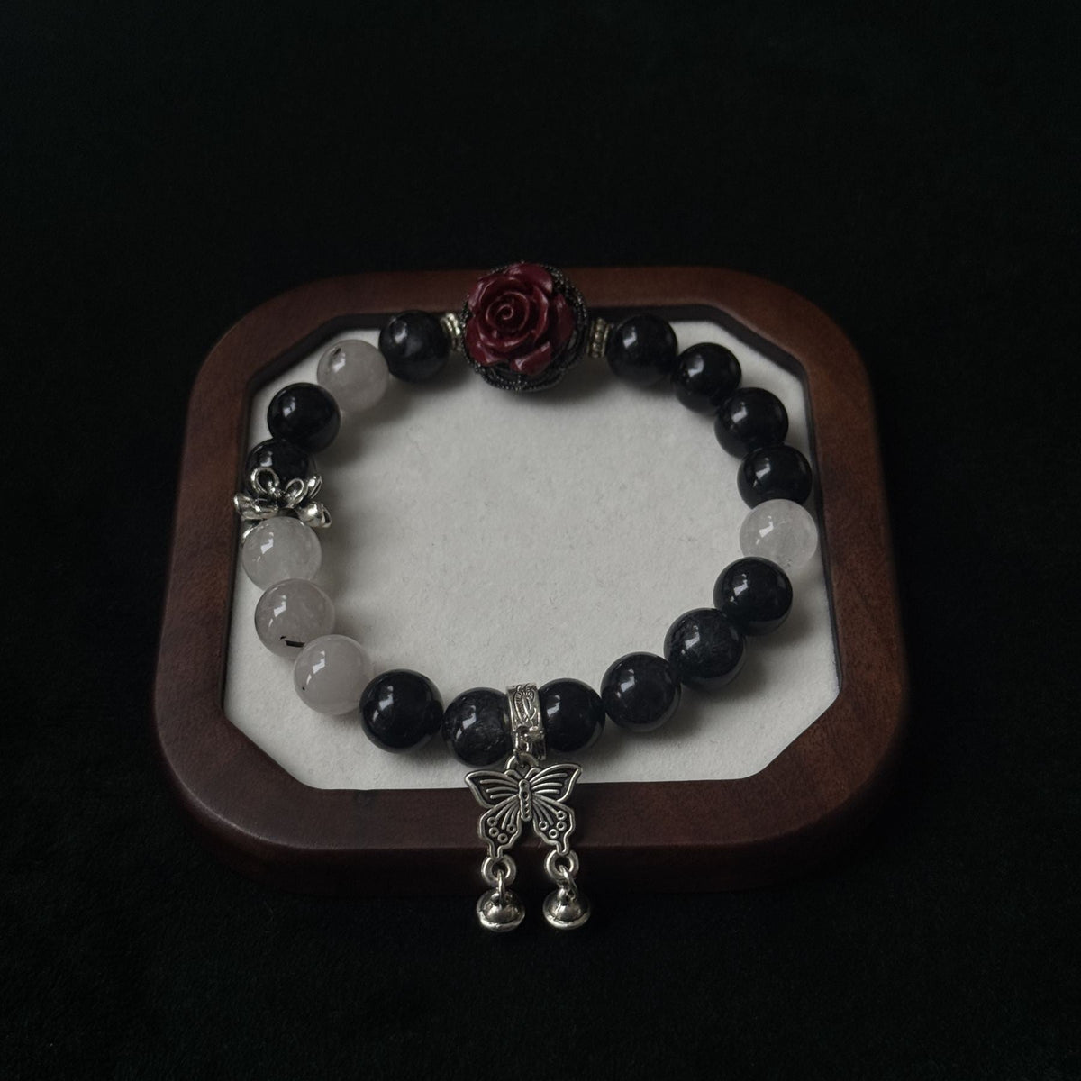Taoist Blessed Obsidian & Clear Quartz Bracelet, Protection & Clarity Amulet