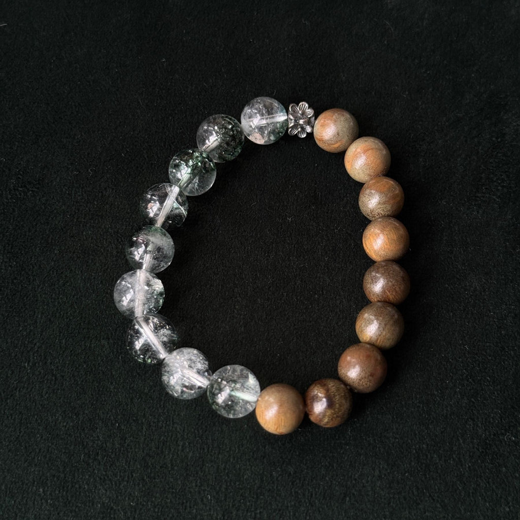 Taoist Blessed Old Green Sandalwood & Green Phantom Quartz Bracelet (8mm)