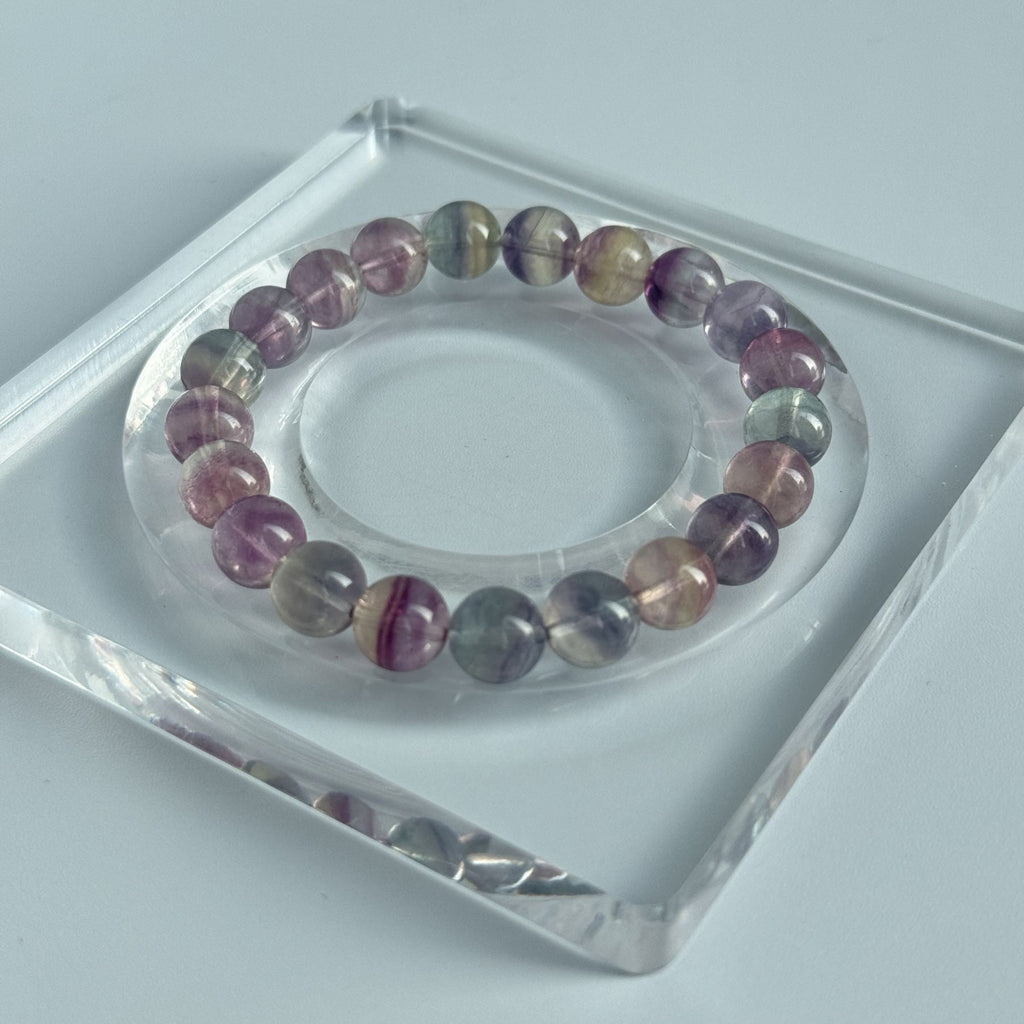Taoist Blessed Rainbow Fluorite Bracelet | Natural Wisdom & Clarity Crystal | Consecrated Spiritual Protection Amulet