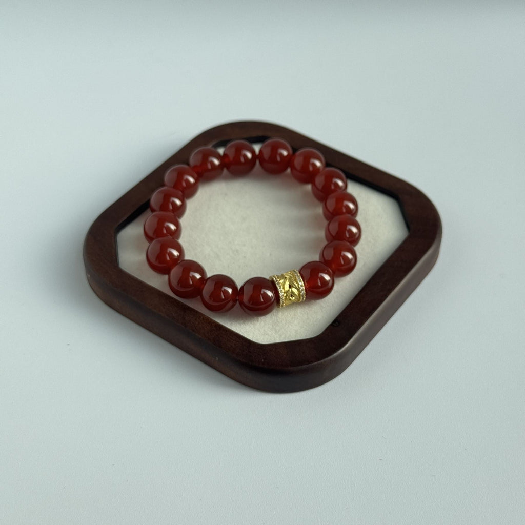 Taoist Blessed Red Agate Bracelet, Natural Carnelian Amulet for Luck