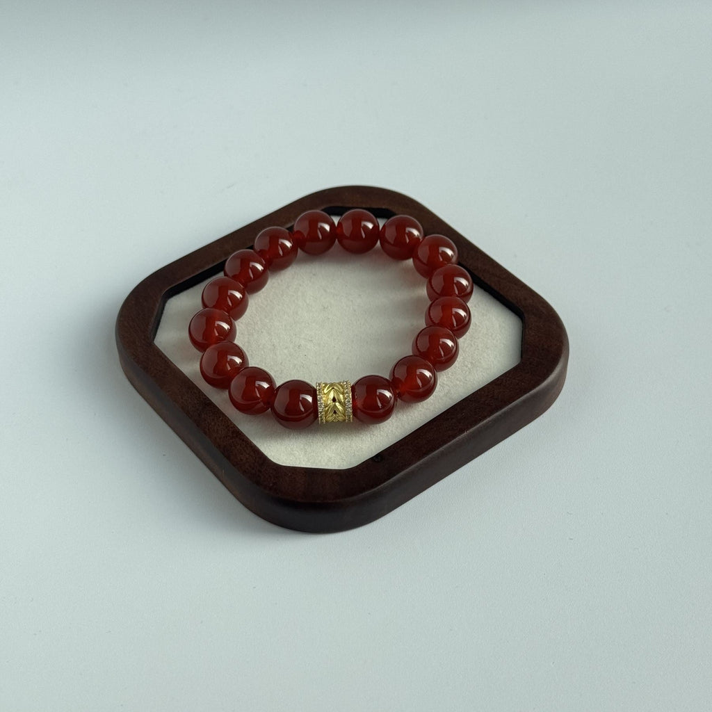 Taoist Blessed Red Agate Bracelet, Natural Carnelian Amulet for Luck