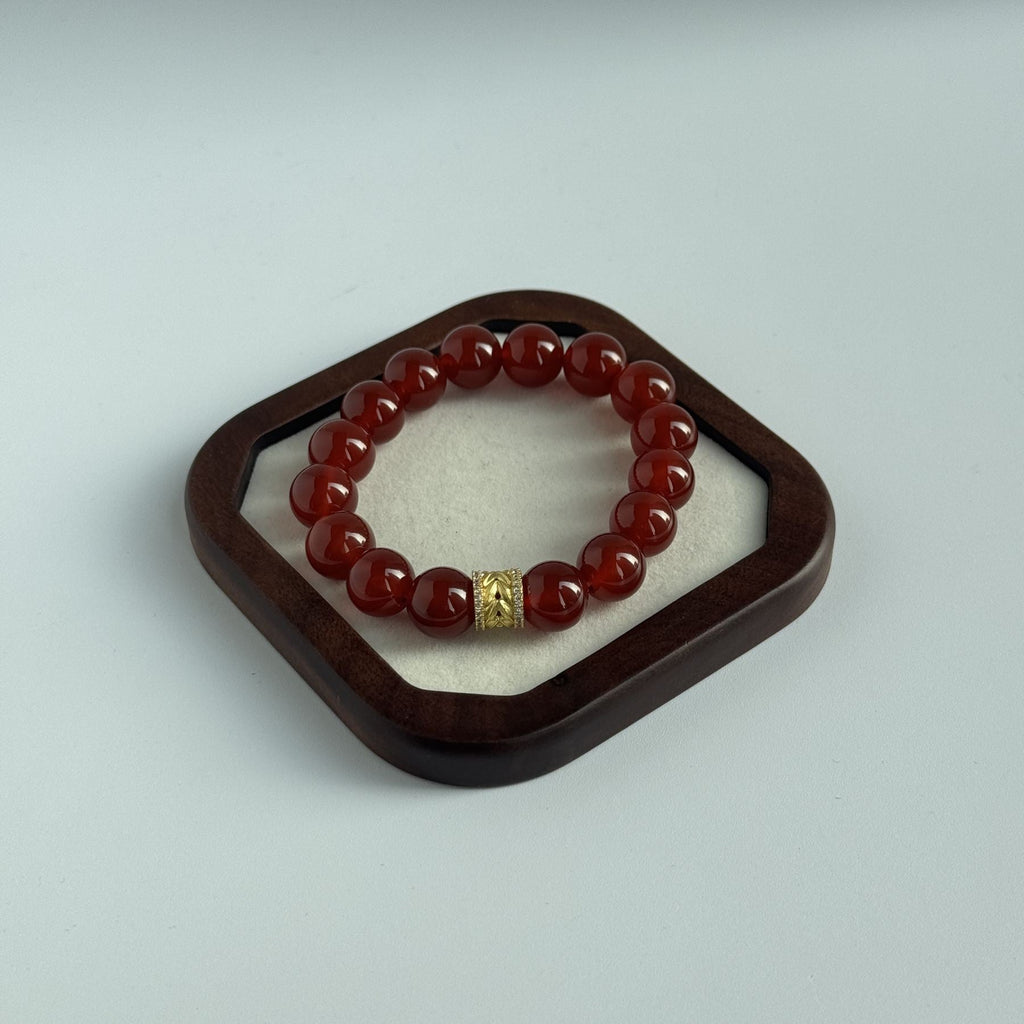Taoist Blessed Red Agate Bracelet, Natural Carnelian Amulet for Luck