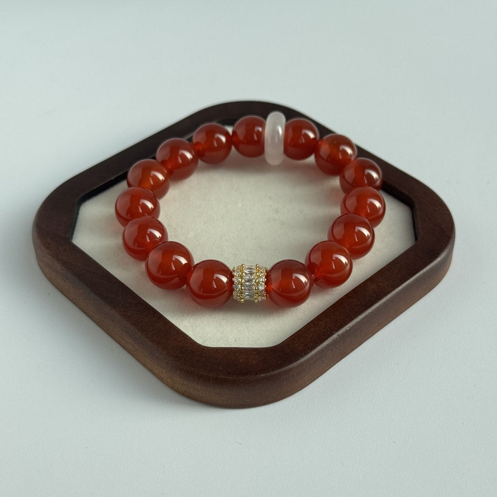 Taoist Blessed Red Agate Bracelet, Natural Carnelian Amulet for Luck