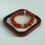 Taoist Blessed Red Agate Bracelet, Natural Carnelian Amulet for Luck