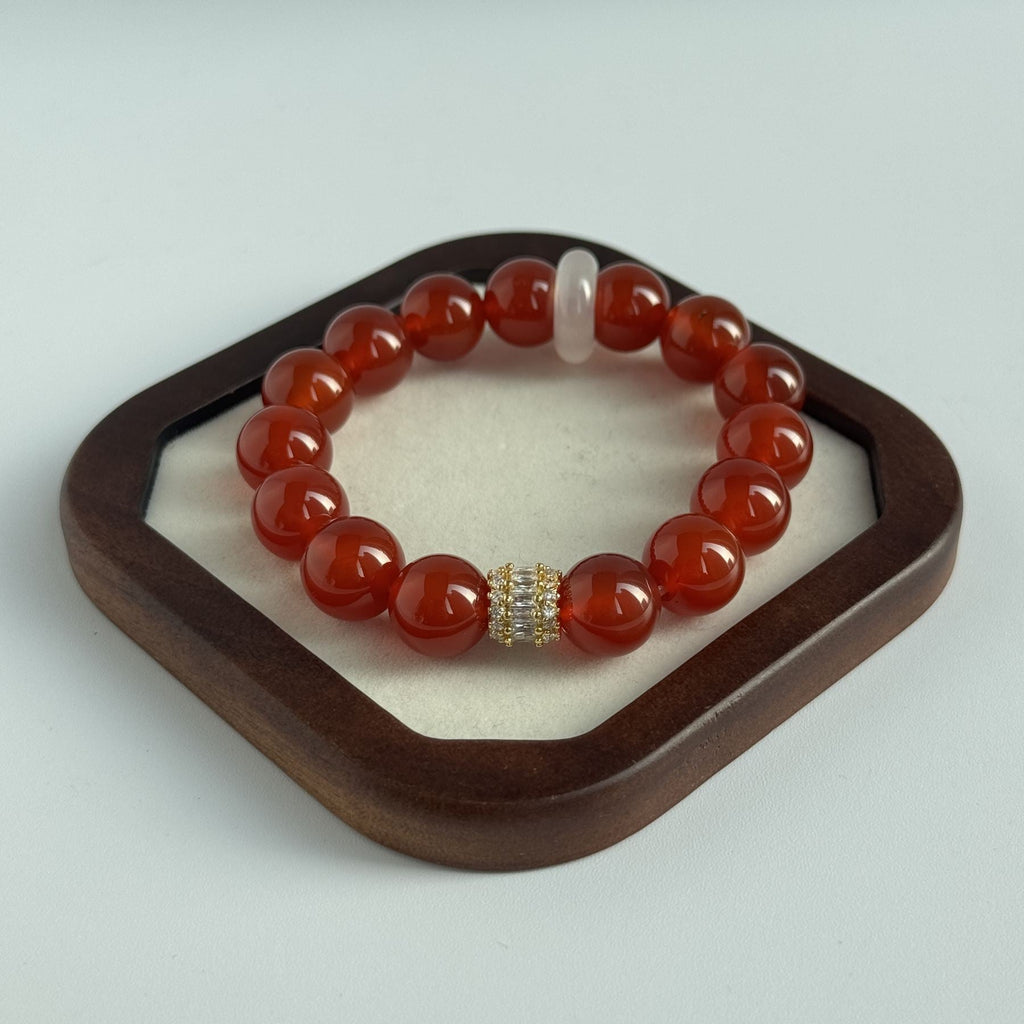 Taoist Blessed Red Agate Bracelet, Natural Carnelian Amulet for Luck