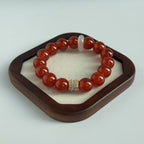 Taoist Blessed Red Agate Bracelet, Natural Carnelian Amulet for Luck