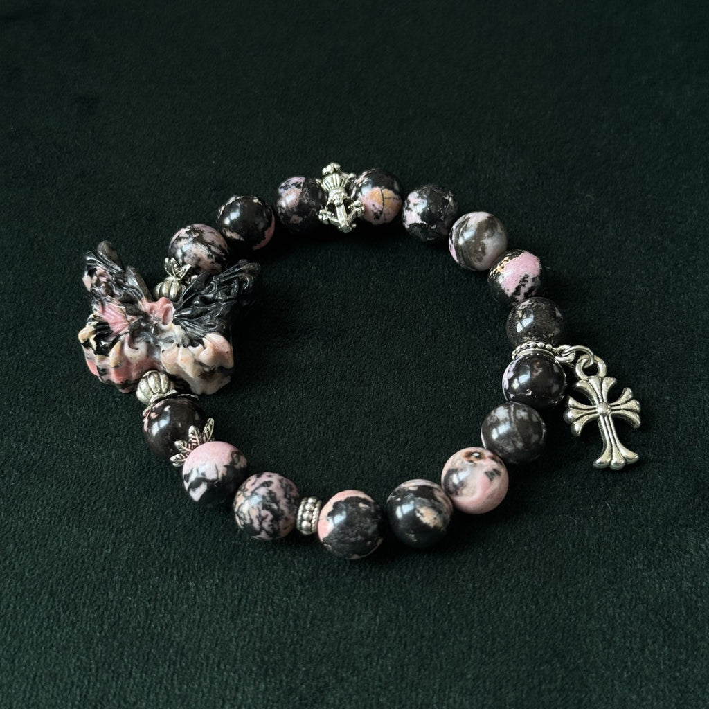 Taoist Blessed Rhodonite Butterfly Bracelet, Transformation & Emotional Healing Amulet
