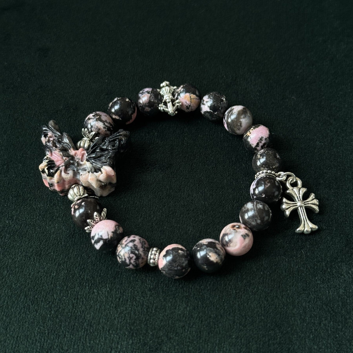Taoist Blessed Rhodonite Butterfly Bracelet, Transformation & Emotional Healing Amulet
