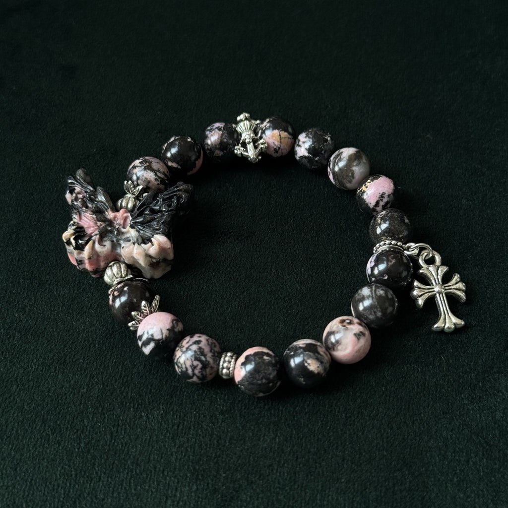 Taoist Blessed Rhodonite Butterfly Bracelet, Transformation & Emotional Healing Amulet