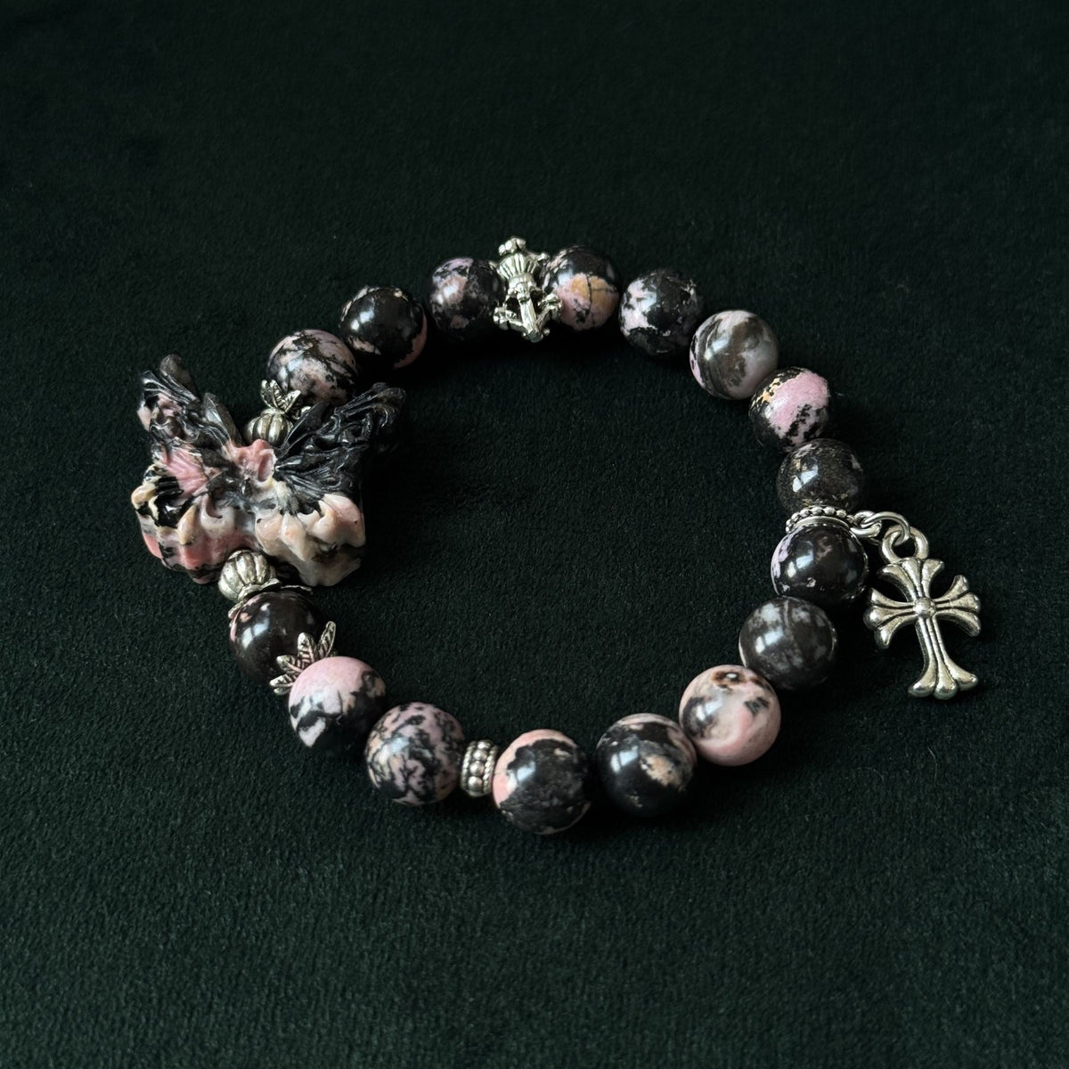 Taoist Blessed Rhodonite Butterfly Bracelet, Transformation & Emotional Healing Amulet