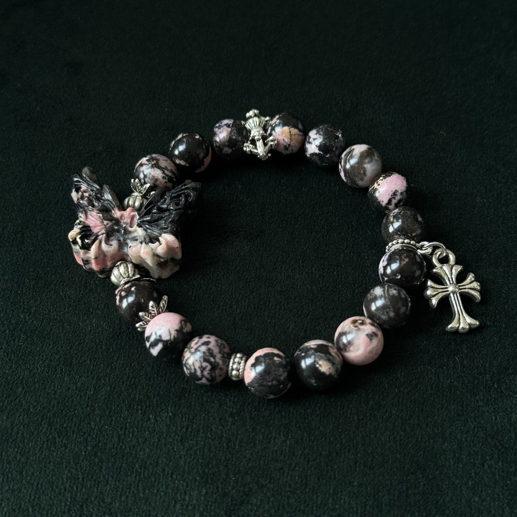 Taoist Blessed Rhodonite Butterfly Bracelet, Transformation & Emotional Healing Amulet