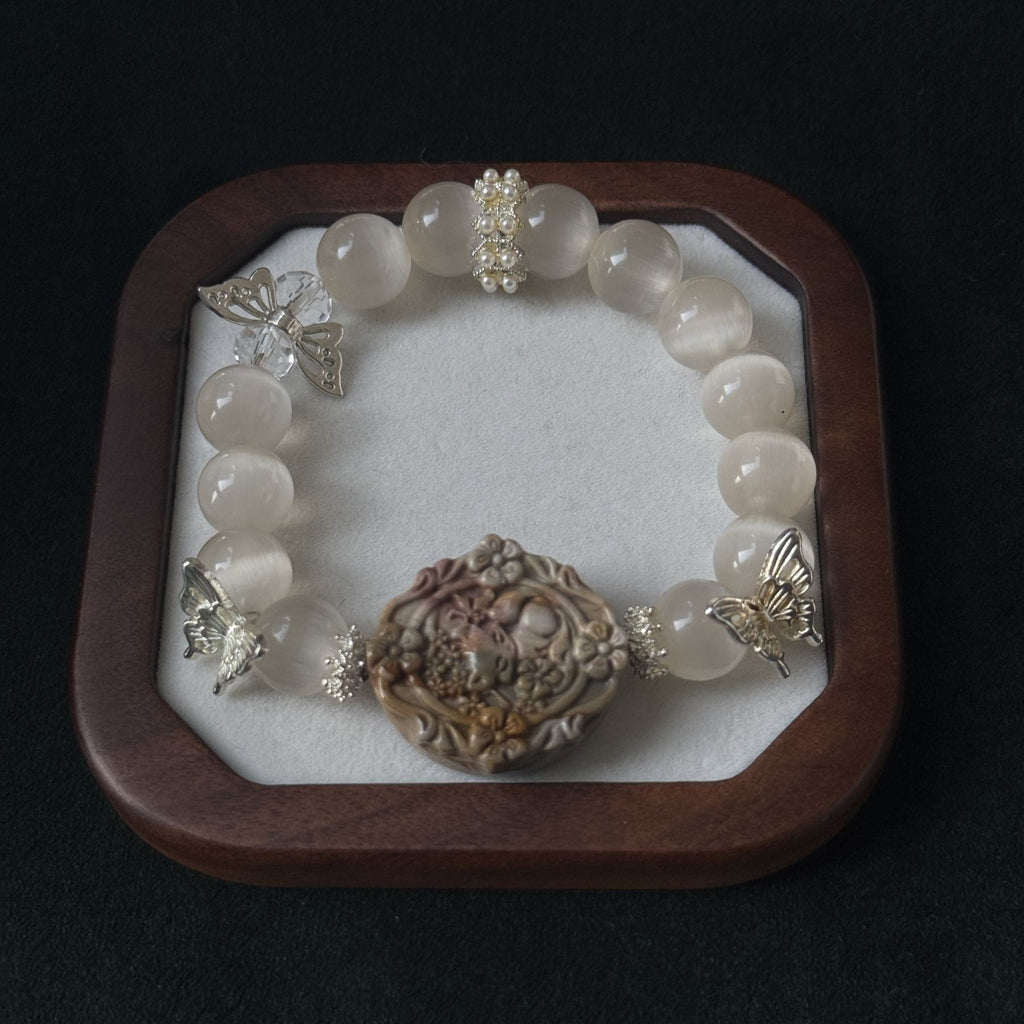 Taoist Blessed Rose Stone & Moonstone Bracelet, Feminine Energy & Grace Amulet