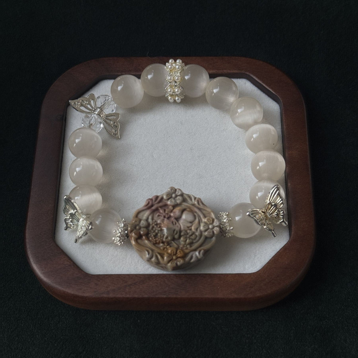 Taoist Blessed Rose Stone & Moonstone Bracelet, Feminine Energy & Grace Amulet