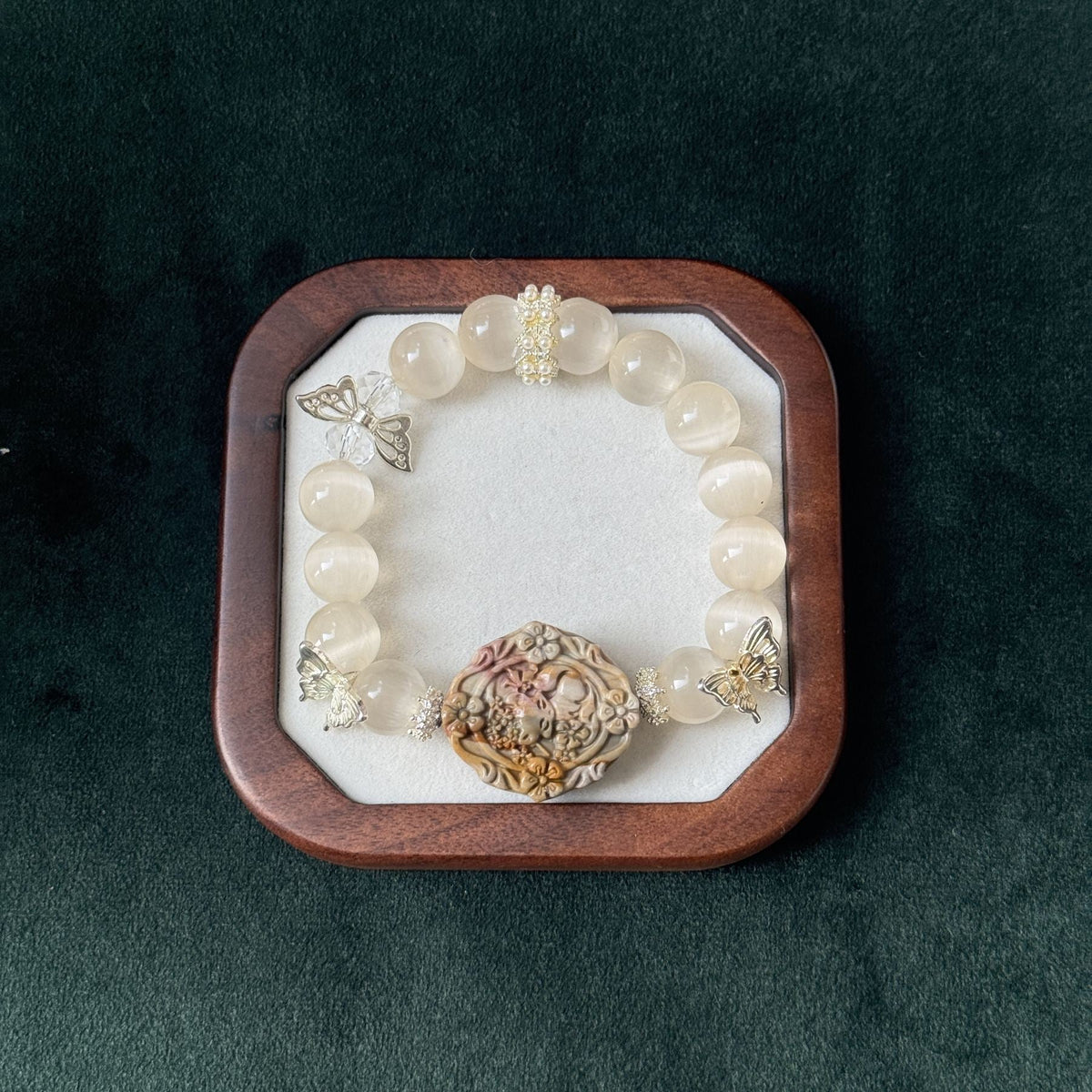 Taoist Blessed Rose Stone & Moonstone Bracelet, Feminine Energy & Grace Amulet