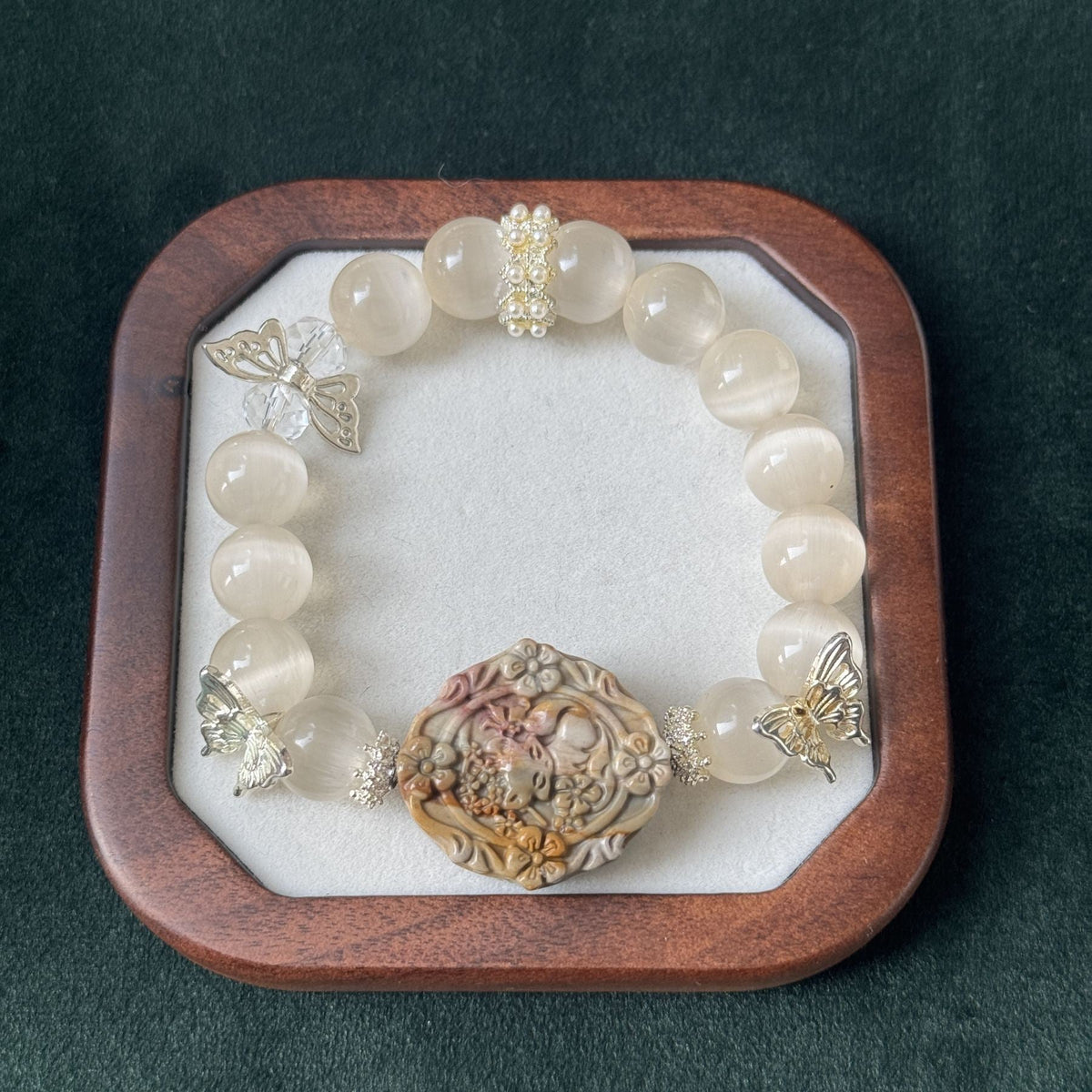 Taoist Blessed Rose Stone & Moonstone Bracelet, Feminine Energy & Grace Amulet