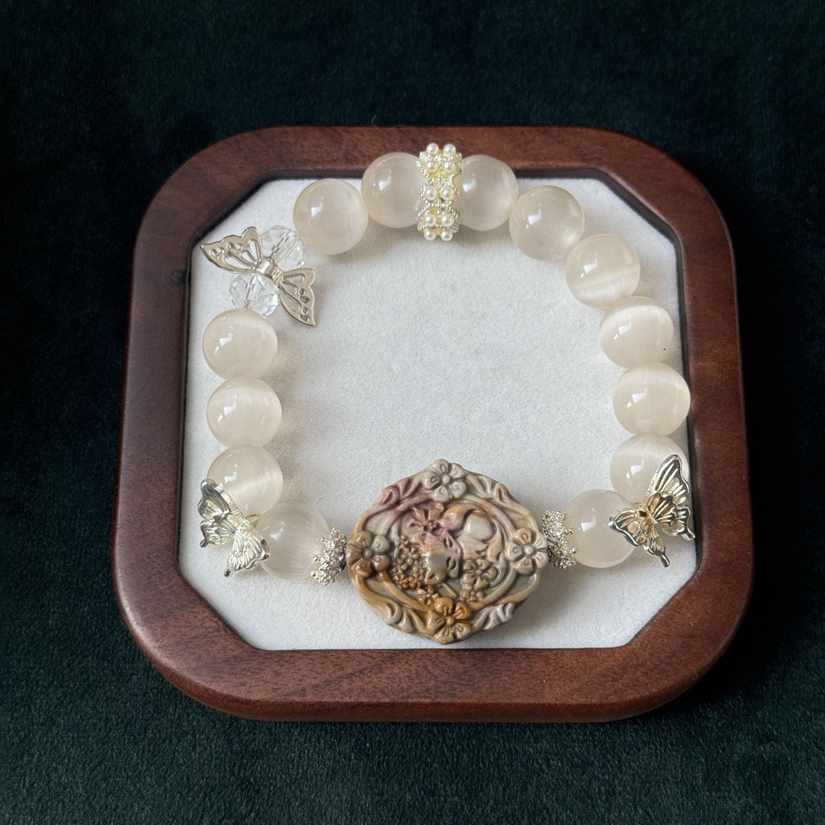 Taoist Blessed Rose Stone & Moonstone Bracelet, Feminine Energy & Grace Amulet