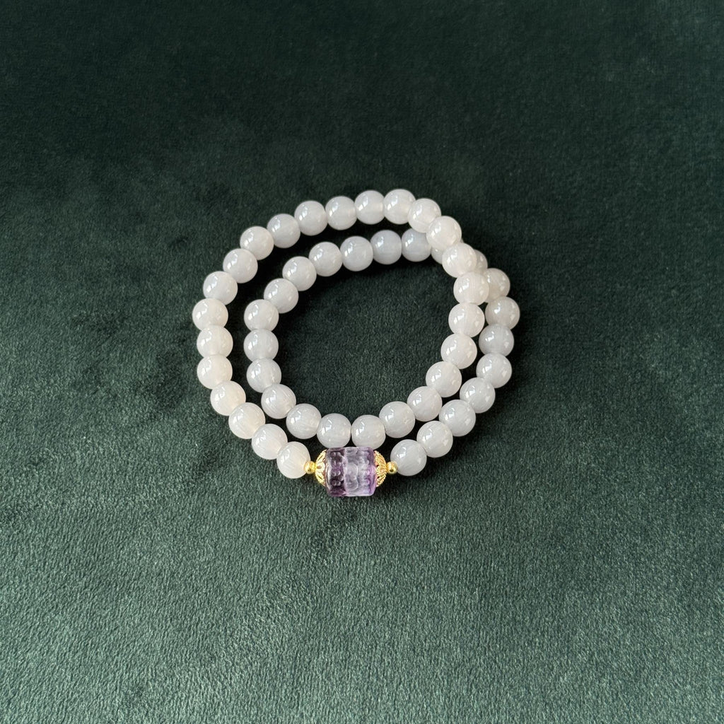 Taoist Blessed Smoke Purple Liuli Bracelet, Strawberry Quartz Double Strand