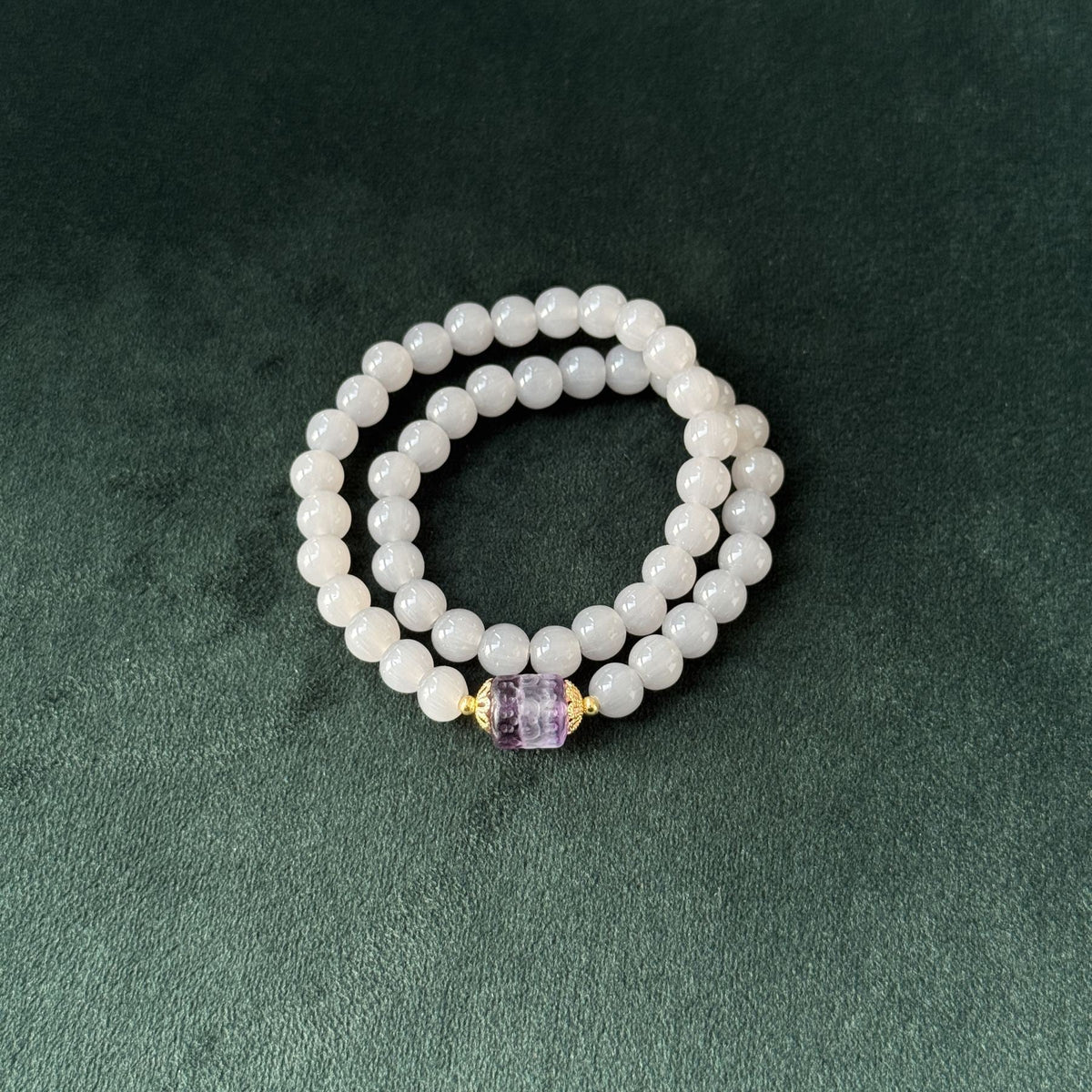 Taoist Blessed Smoke Purple Liuli Bracelet, Strawberry Quartz Double Strand