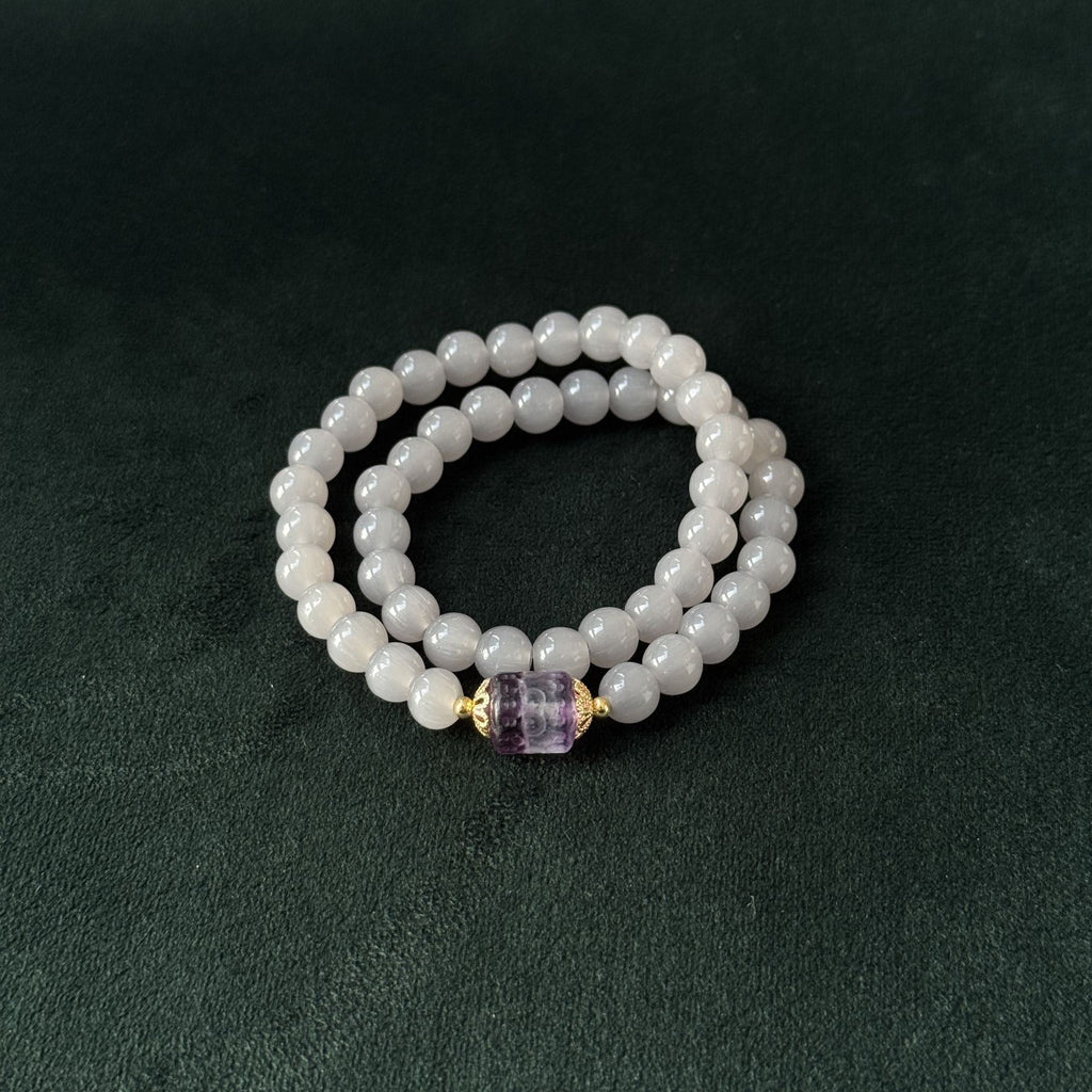 Taoist Blessed Smoke Purple Liuli Bracelet, Strawberry Quartz Double Strand