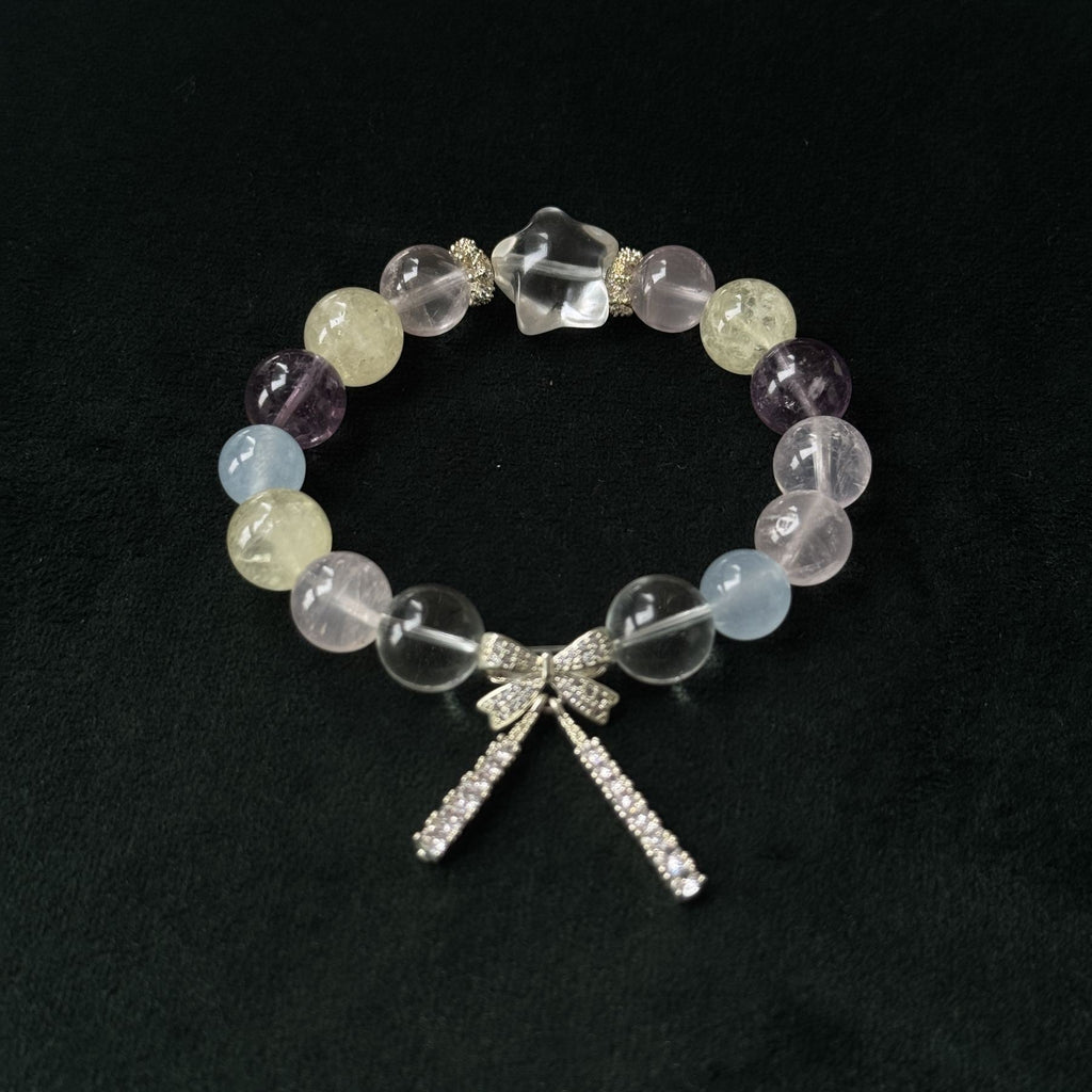 Taoist Blessed "Starry Bow" Multi-Stone Bracelet, Aquamarine & Amethyst Amulet
