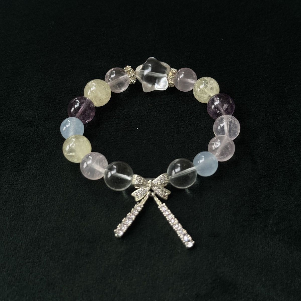 Taoist Blessed "Starry Bow" Multi-Stone Bracelet, Aquamarine & Amethyst Amulet